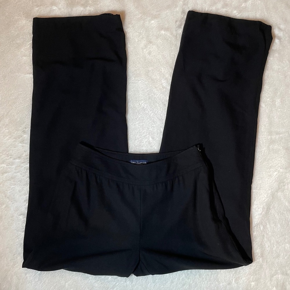 Ann Taylor Black 100% Wool Wide Leg Trousers Career‎ Pants Size 2 Minimalist